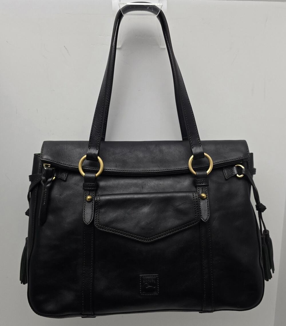 Dooney & Bourke Black Leather Florentine Bag Large Tassel Fold Over Smith Bag